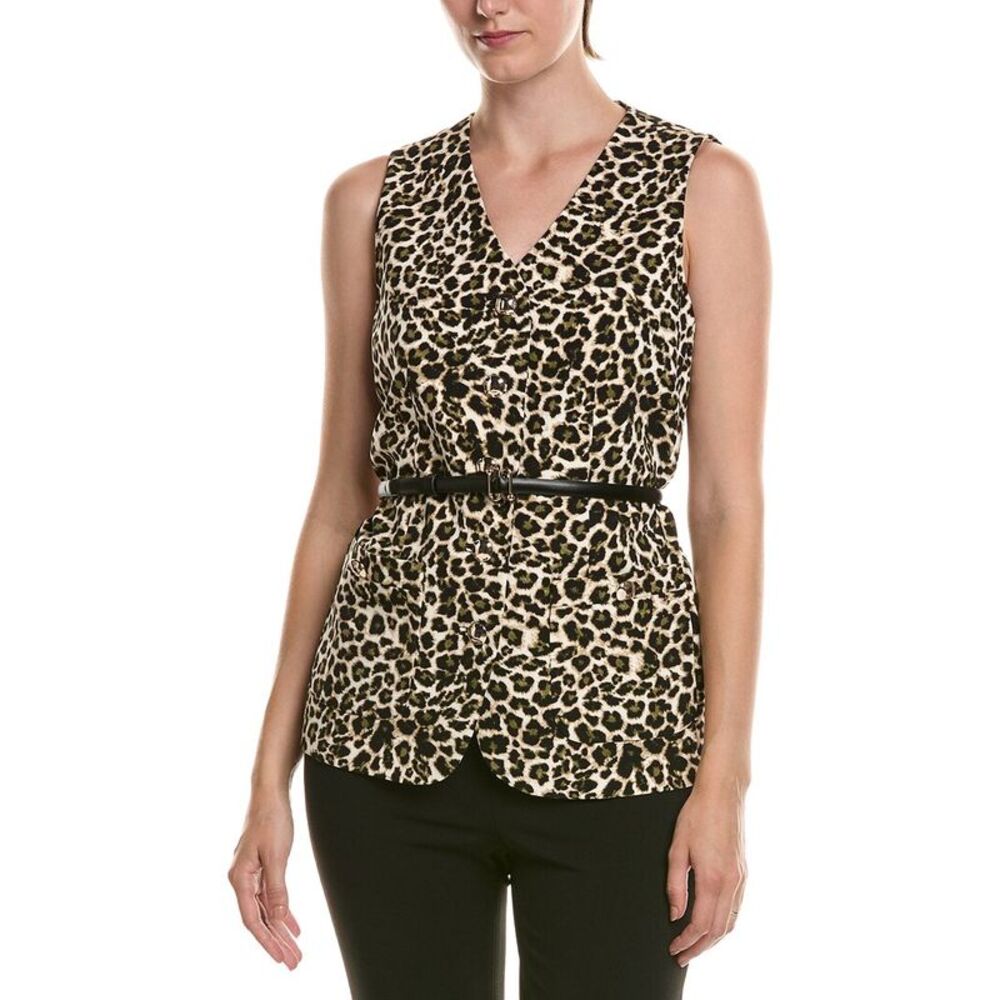 Anne Klein Womens Long Five Button Vest, Green
